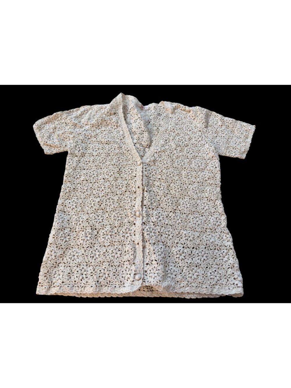 Vtg 1970s Hand-Crocheted Silk Cardigan Sweater Blouse Med Cottagecore Coquette
